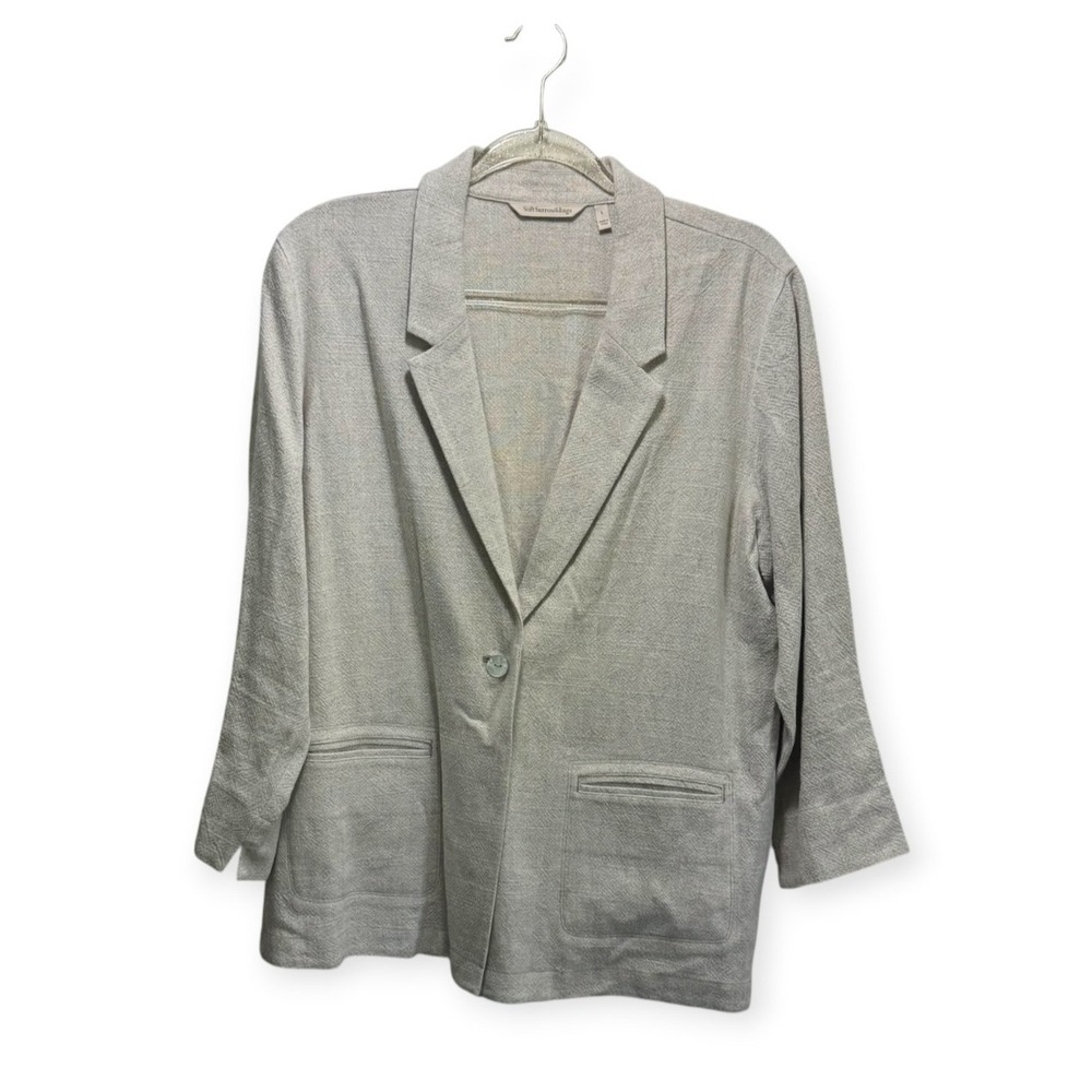 Soft Surroundings Linen Blend Minimalist Granola Girl Blazer Jacket L Sand Ecru